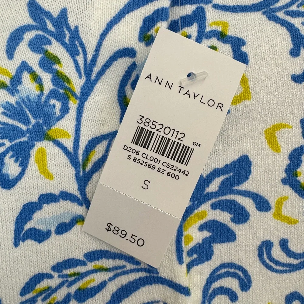 Ann Taylor Floral Cotton Button Front Cardigan‎ Blue White Yellow Size S NWT - Picture 7 of 12
